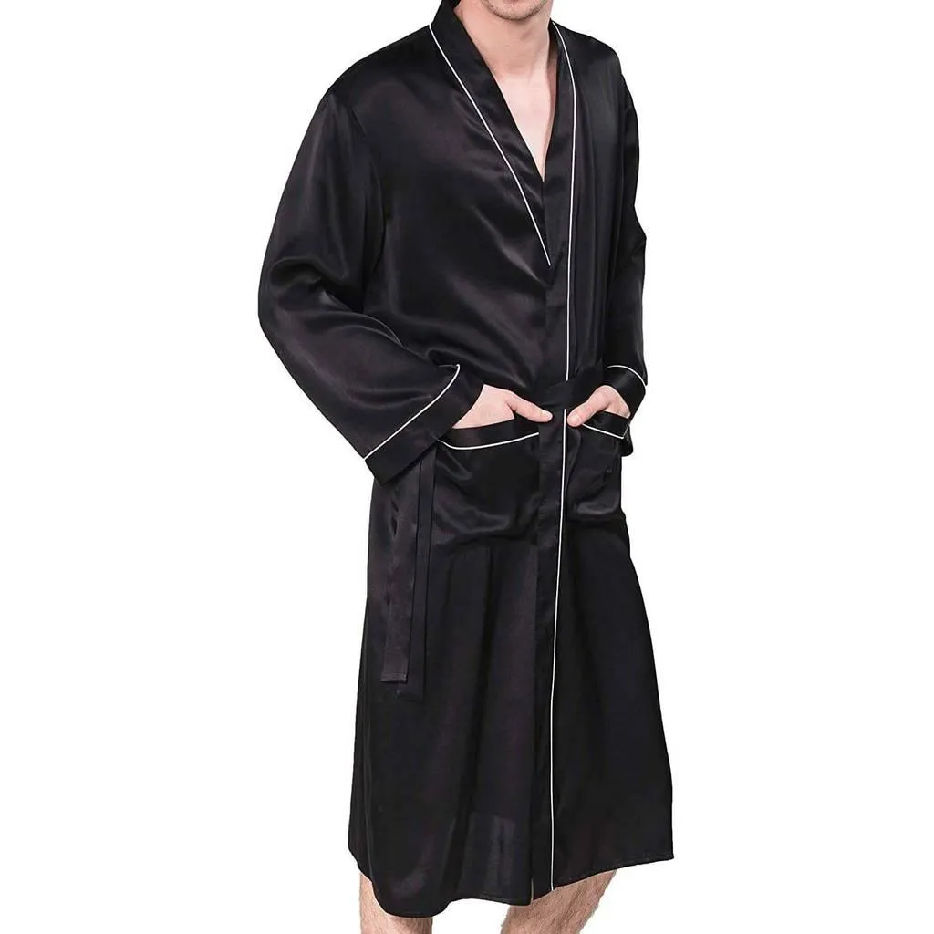 100%  Men's Silk Robe Luxury Long Silk Bathrobe Pure Male Silk Robes