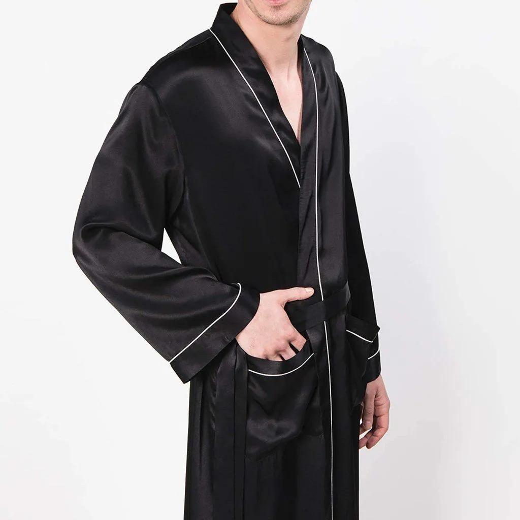 100%  Men's Silk Robe Luxury Long Silk Bathrobe Pure Male Silk Robes