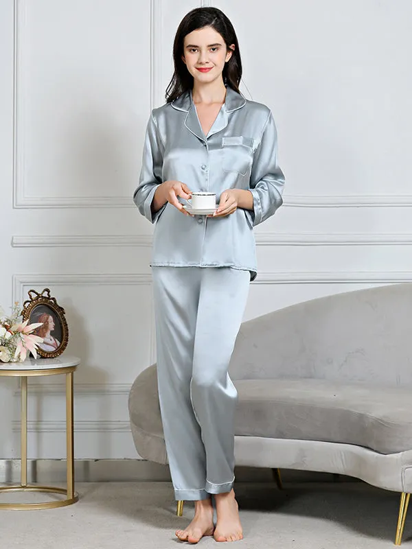 19 Momme Solid Color Long Sleeve Pajama Set