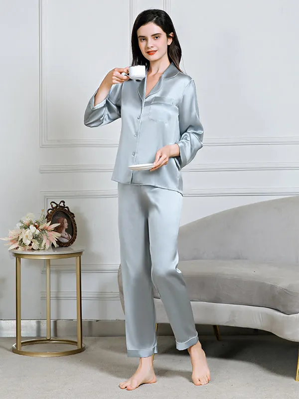 19 Momme Solid Color Long Sleeve Pajama Set