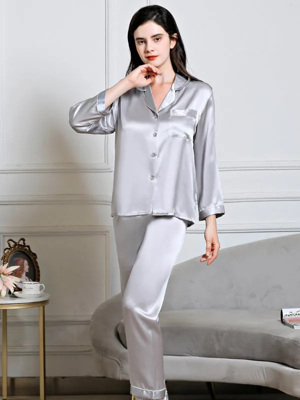 19 Momme Solid Color Long Sleeve Pajama Set