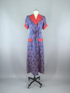 1930s Silk Robe / Blue Silk Chinoiserie