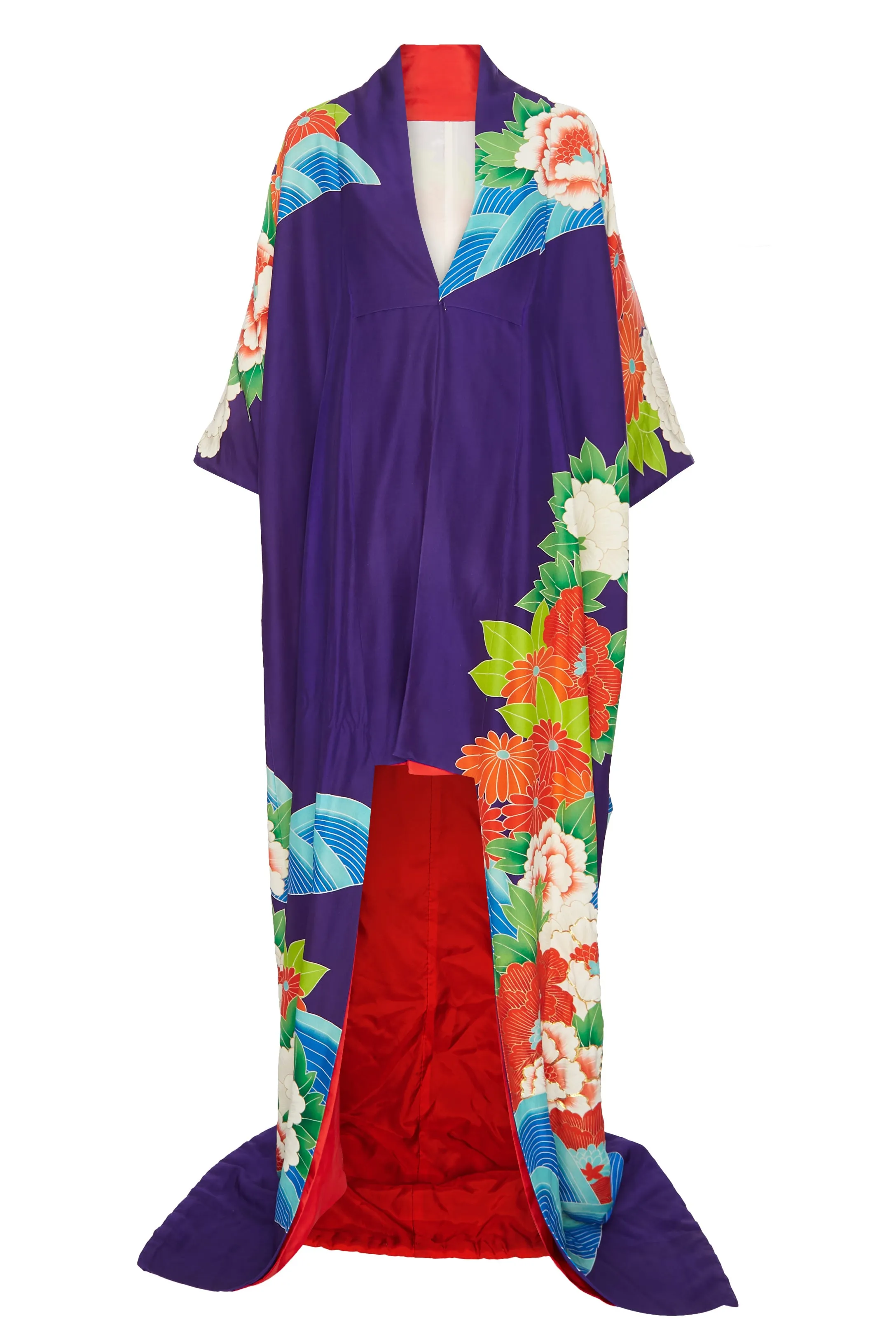 1970s Japanese Garden Silk Kimono with Sash