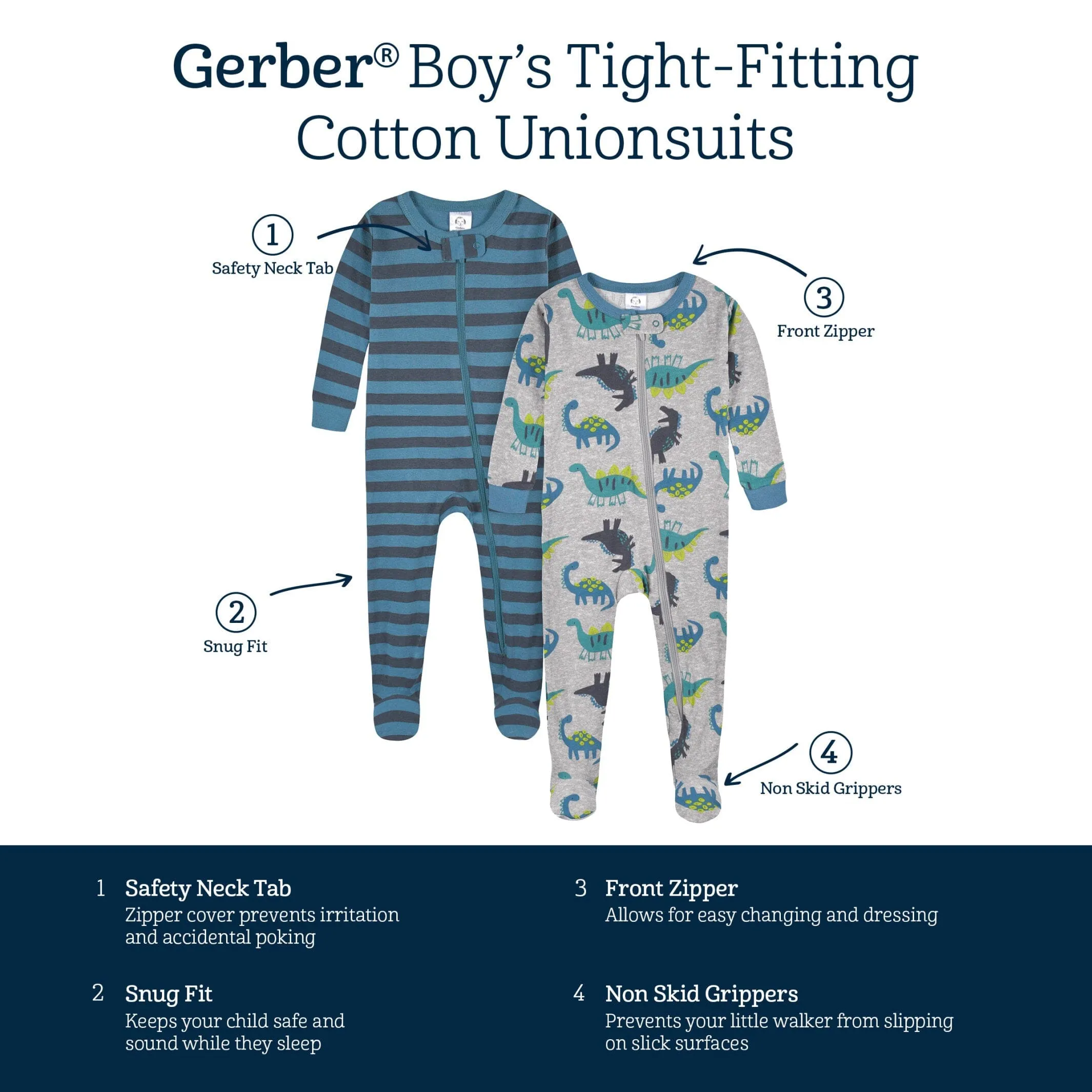 2-Pack Baby & Toddler Boys Big Dino Snug Fit Footed Cotton Pajamas