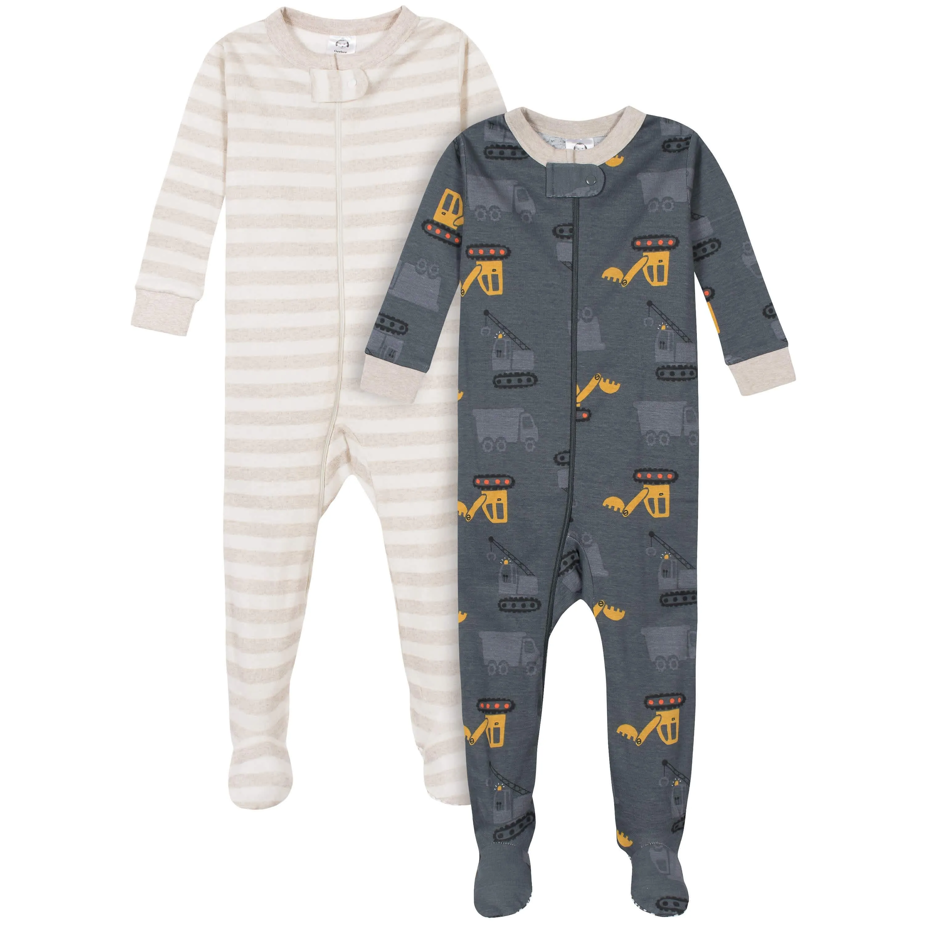 2-Pack Baby & Toddler Boys Construction Trucks Snug Fit Footed Cotton Pajamas