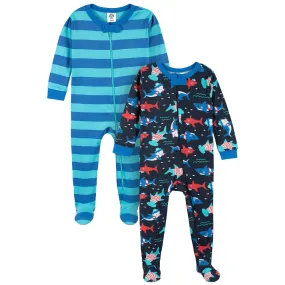 2-Pack Baby & Toddler Boys Shark Zone Snug Fit Footed Cotton Pajamas