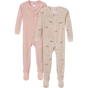 2-Pack Baby & Toddler Girl Dog Snug Fit Footed Pajamas