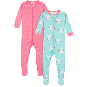 2-Pack Baby & Toddler Girls Unicorns Snug Fit Footed Cotton Pajamas