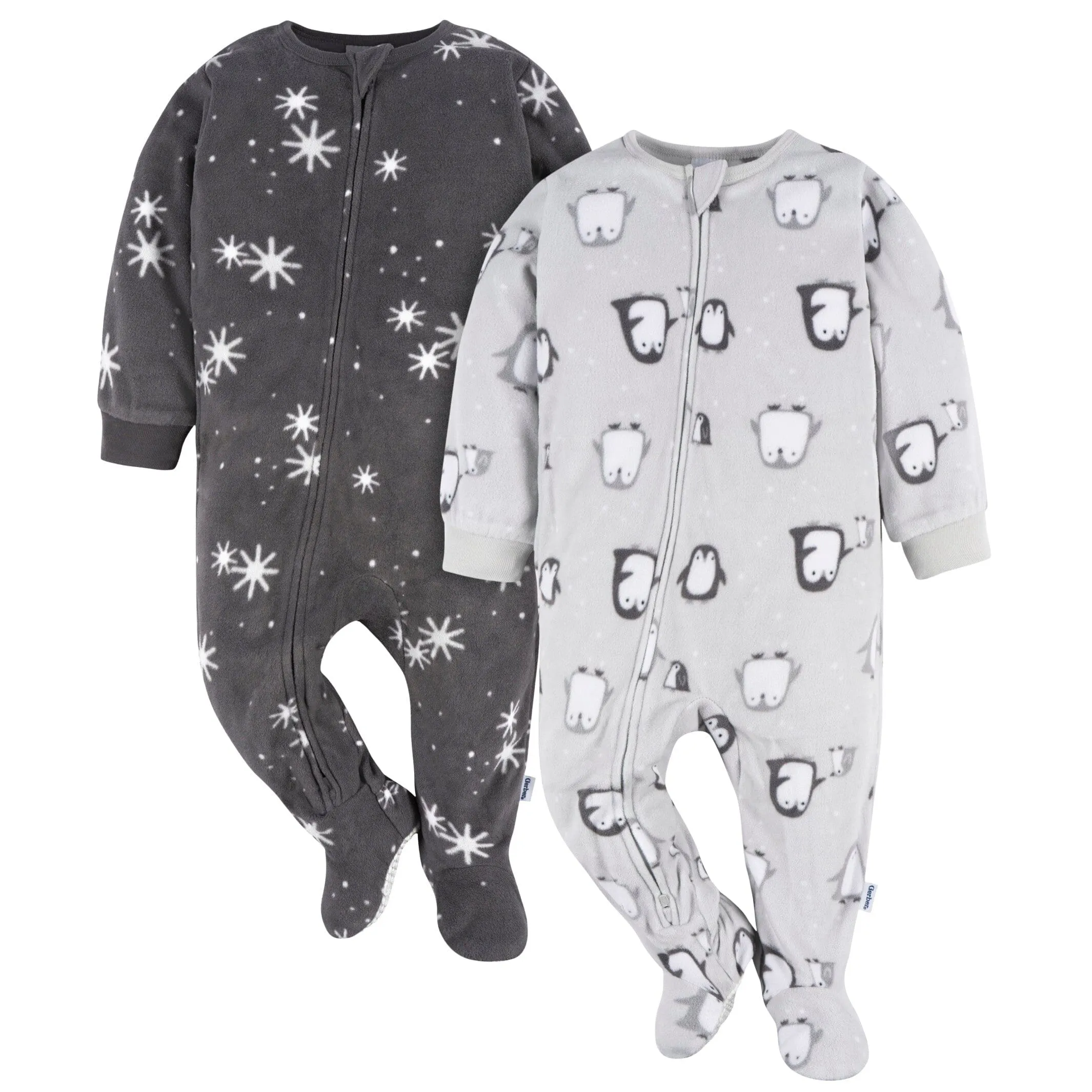 2-Pack Baby & Toddler Neutral Grey Penguins Fleece Pajamas