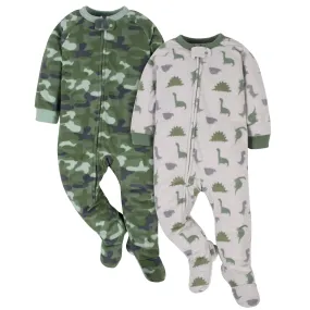 2-Pack Baby Boys Camo & Dino Fleece Pajamas