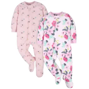 2-Pack Baby Girls Flowers & Koalas Fleece Pajamas