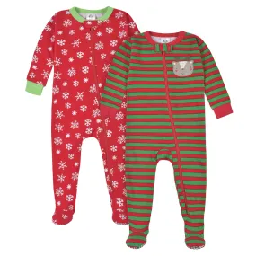 2-Pack Baby Neutral Reindeer & Snowflake Snug Fit Footed Cotton Pajamas