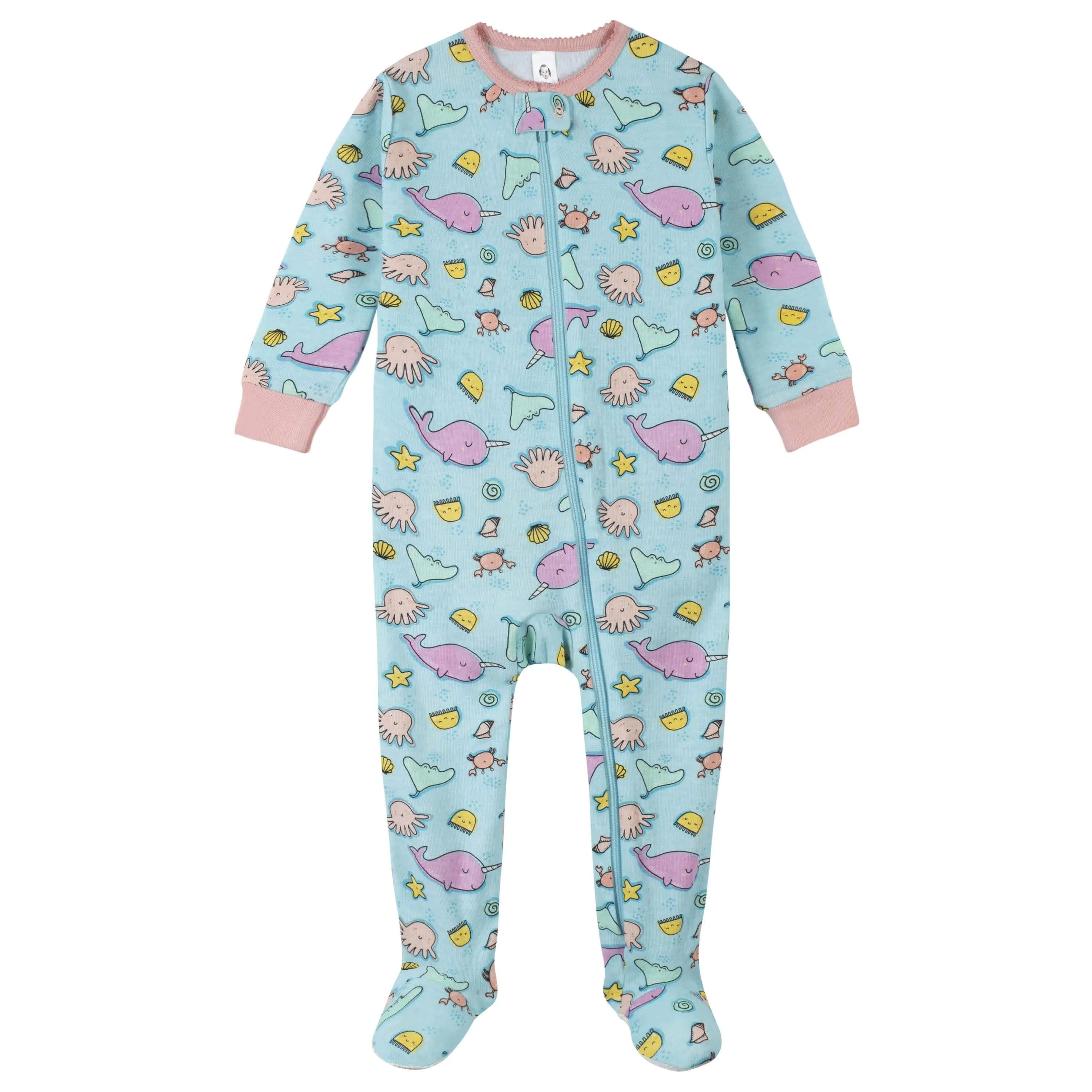 2-Pack Girls Narwhal Snug Fit Footed Cotton Pajamas