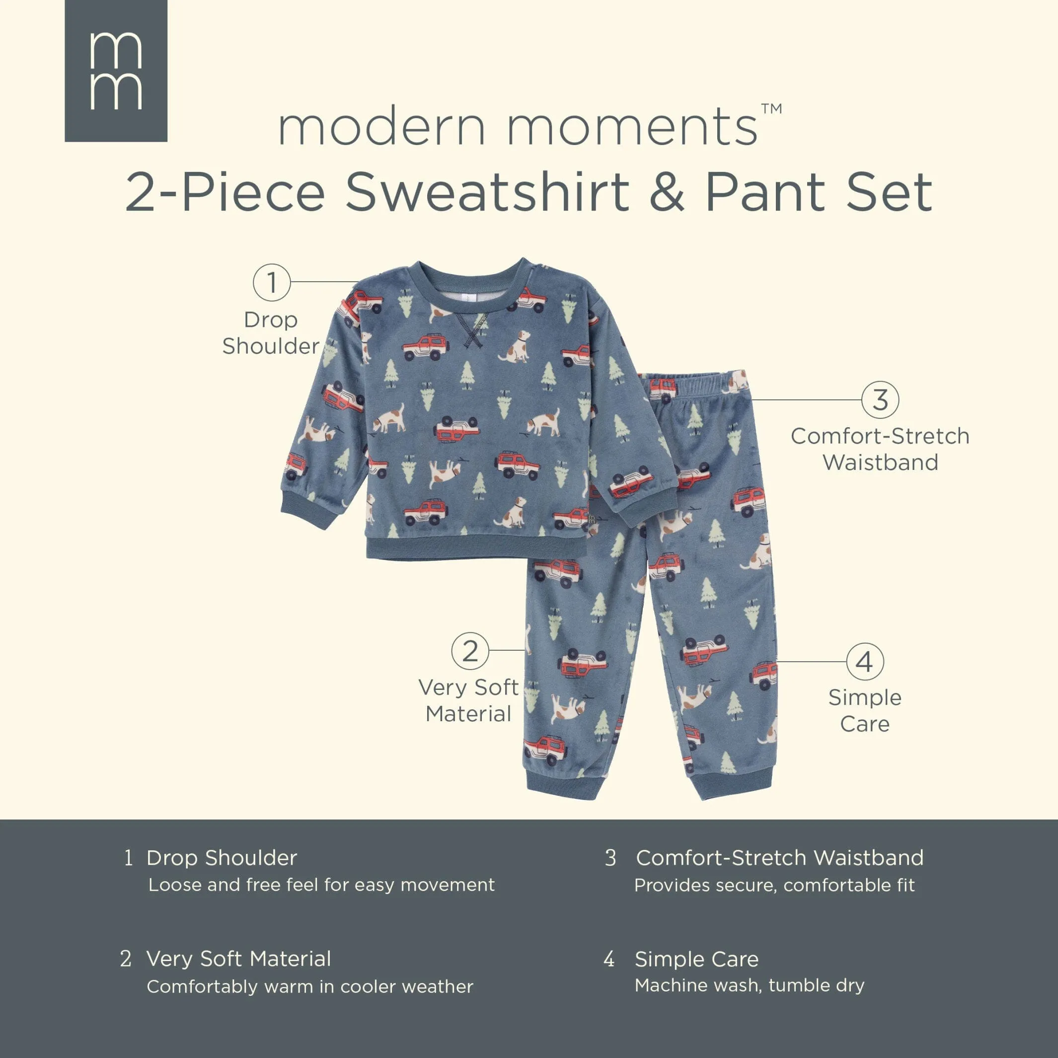 2-Piece Infant & Toddler Boys Dark Blue Camp Fleece Pajama Set