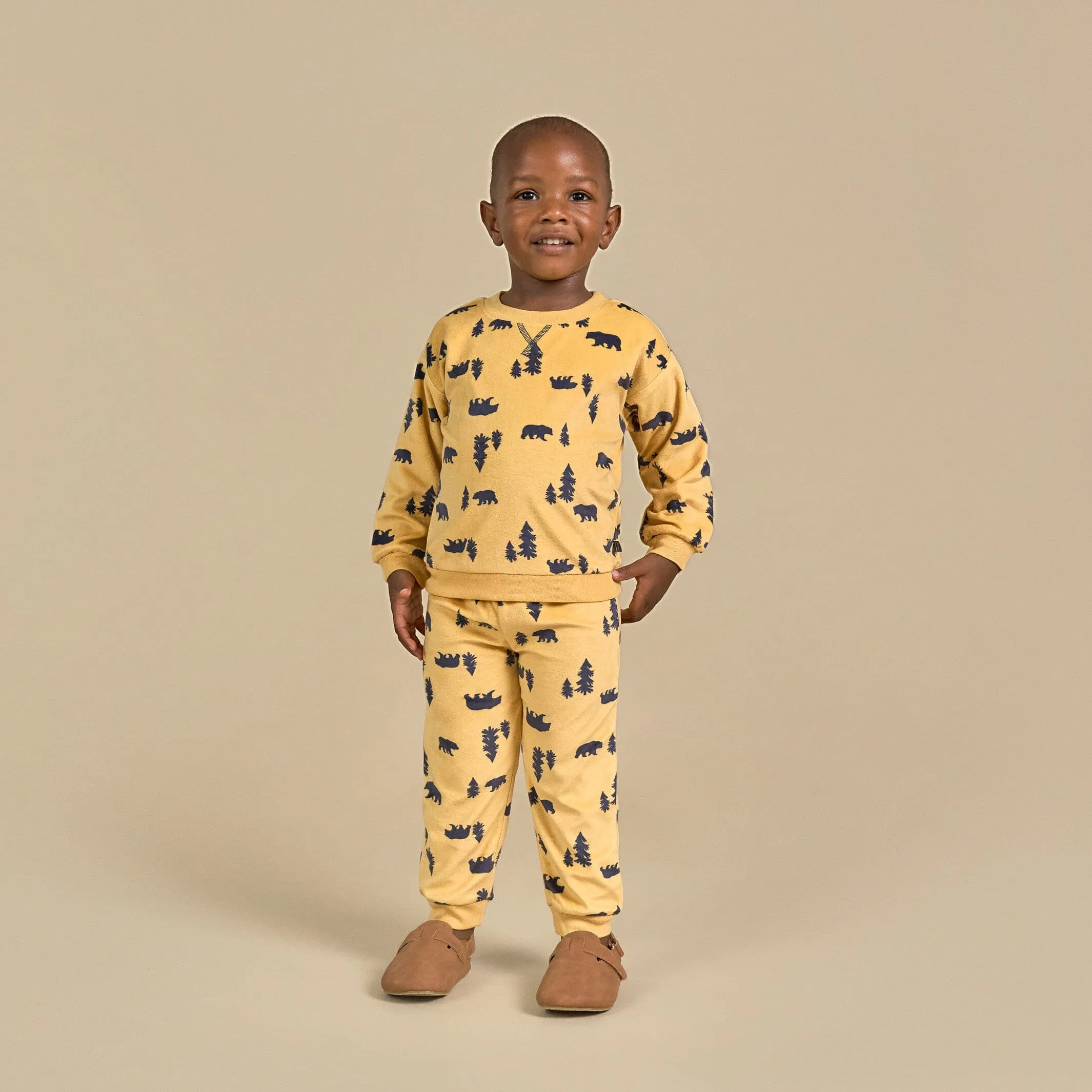 2-Piece Infant & Toddler Boys Yellow Forest Fleece Pajama Set