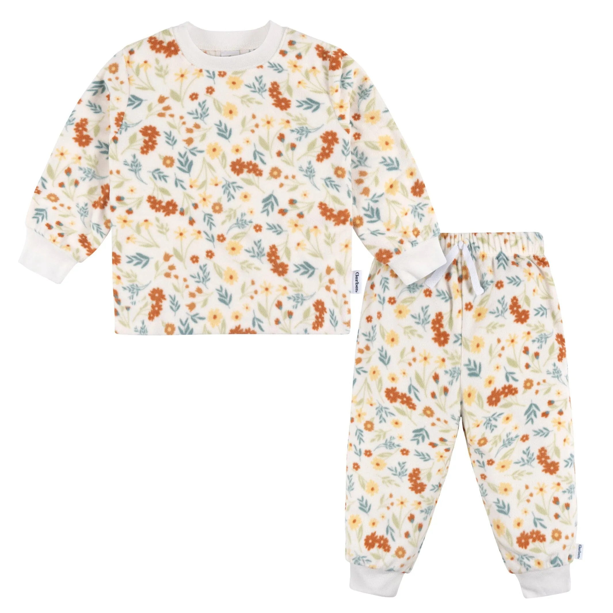 2-Piece Infant & Toddler Girls Ivory Floral Fleece Pajamas