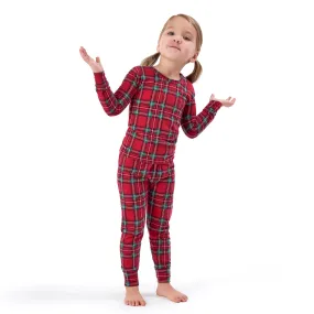 2-Piece Infant and Toddler Neutral Stewart Plaid Hacci Snug Fit Pajama Set