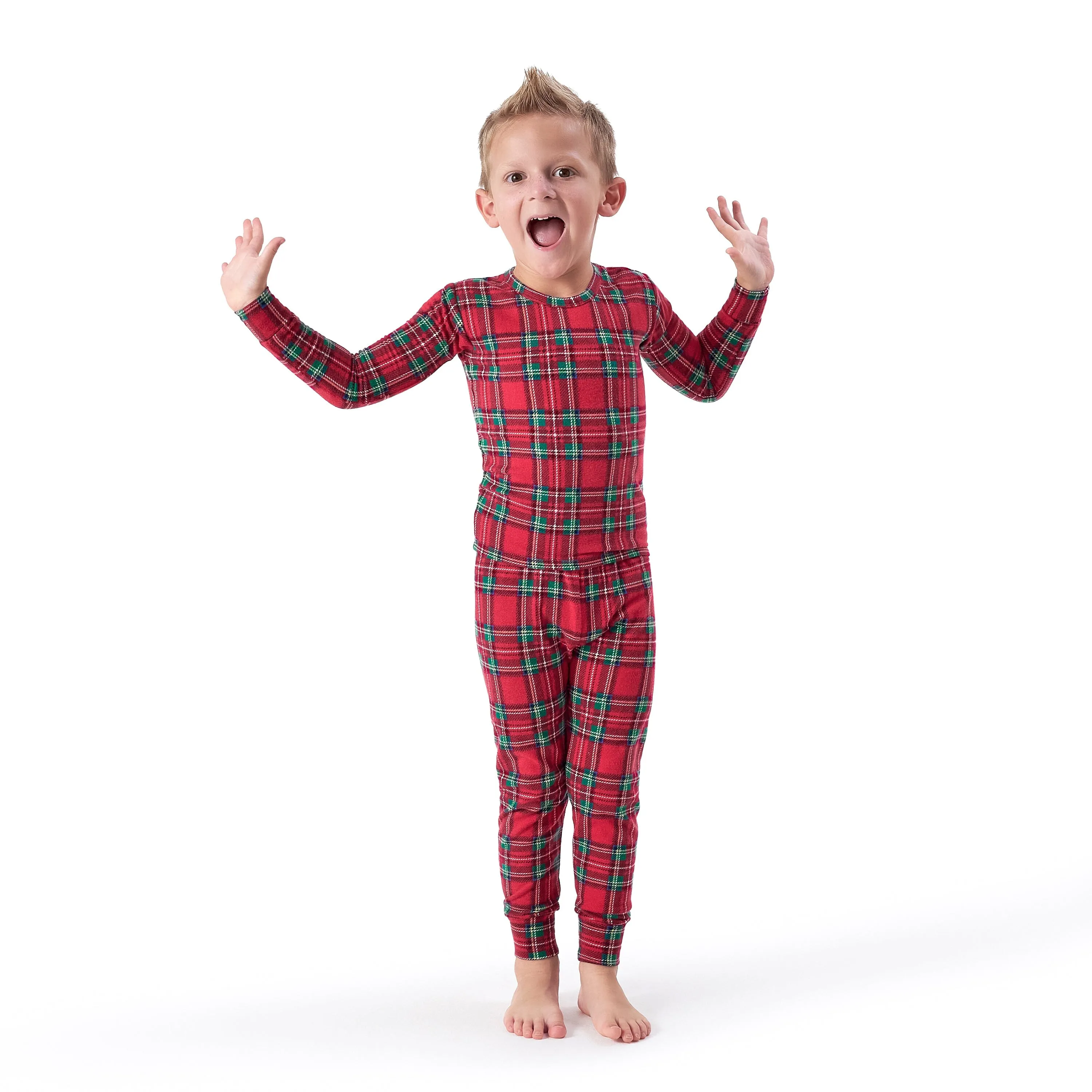 2-Piece Infant and Toddler Neutral Stewart Plaid Hacci Snug Fit Pajama Set