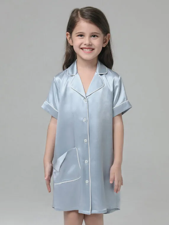 22 Momme Cute Button Up Silk Sleep Shirts For Girls