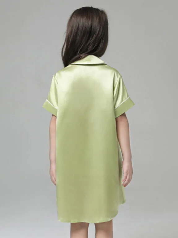 22 Momme Cute Button Up Silk Sleep Shirts For Girls