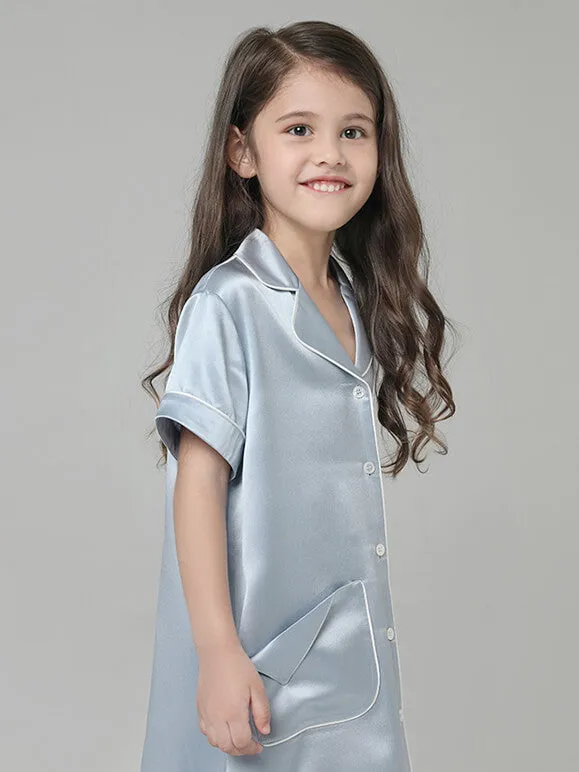 22 Momme Cute Button Up Silk Sleep Shirts For Girls