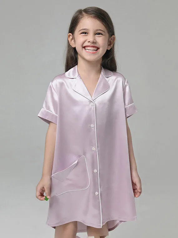 22 Momme Cute Button Up Silk Sleep Shirts For Girls