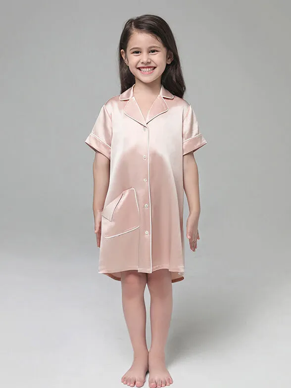 22 Momme Cute Button Up Silk Sleep Shirts For Girls