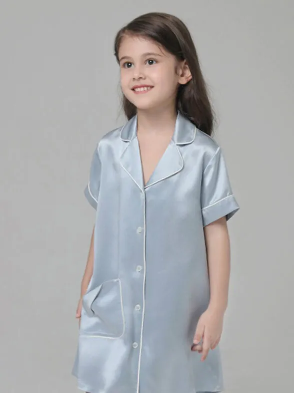 22 Momme Cute Button Up Silk Sleep Shirts For Girls