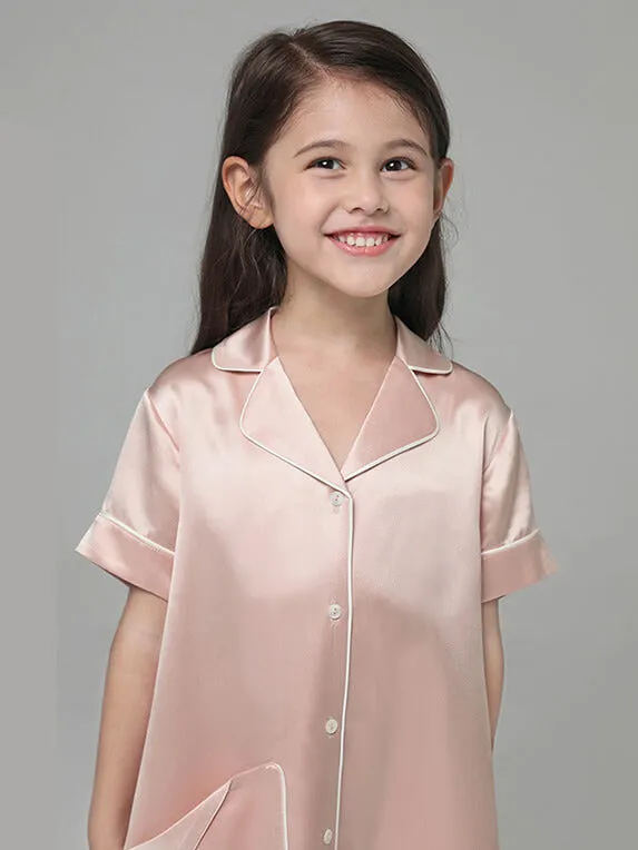 22 Momme Cute Button Up Silk Sleep Shirts For Girls