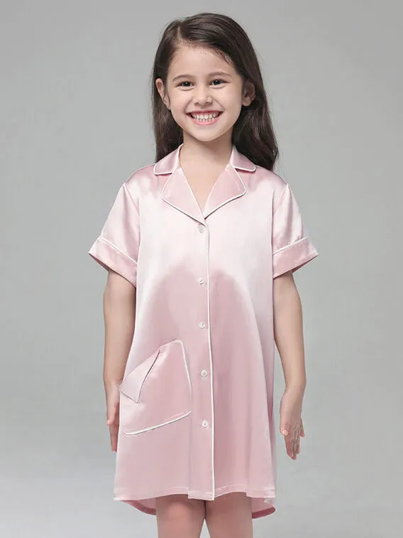 22 Momme Cute Button Up Silk Sleep Shirts For Girls