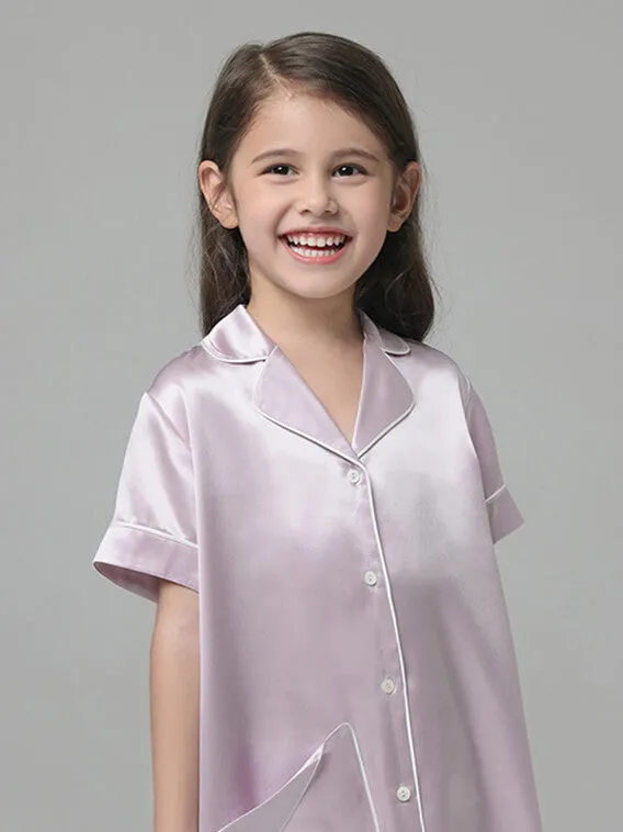 22 Momme Cute Button Up Silk Sleep Shirts For Girls