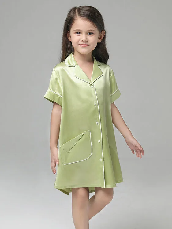 22 Momme Cute Button Up Silk Sleep Shirts For Girls