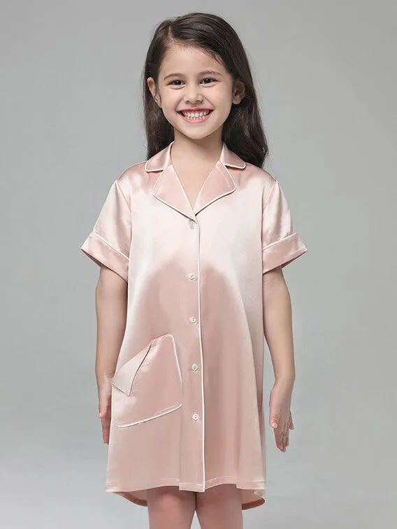 22 Momme Cute Button Up Silk Sleep Shirts For Girls