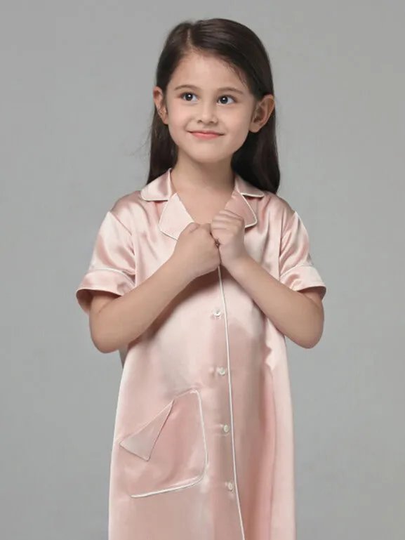 22 Momme Cute Button Up Silk Sleep Shirts For Girls