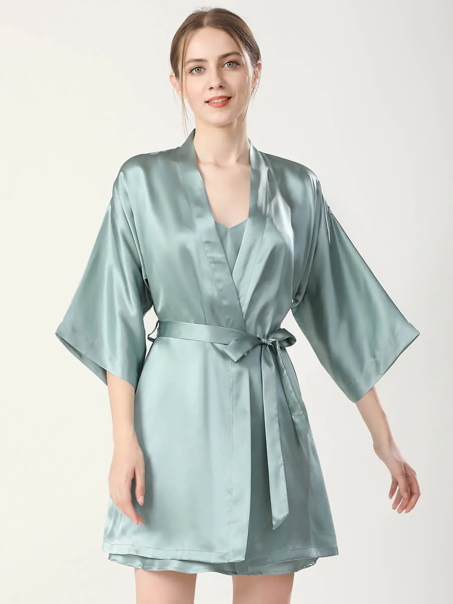 22 Momme Double Shoulder Strap Silk Chemise and Nightgown Robe Set