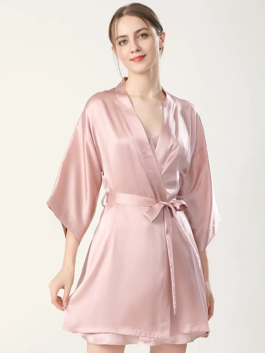 22 Momme Double Shoulder Strap Silk Chemise and Nightgown Robe Set