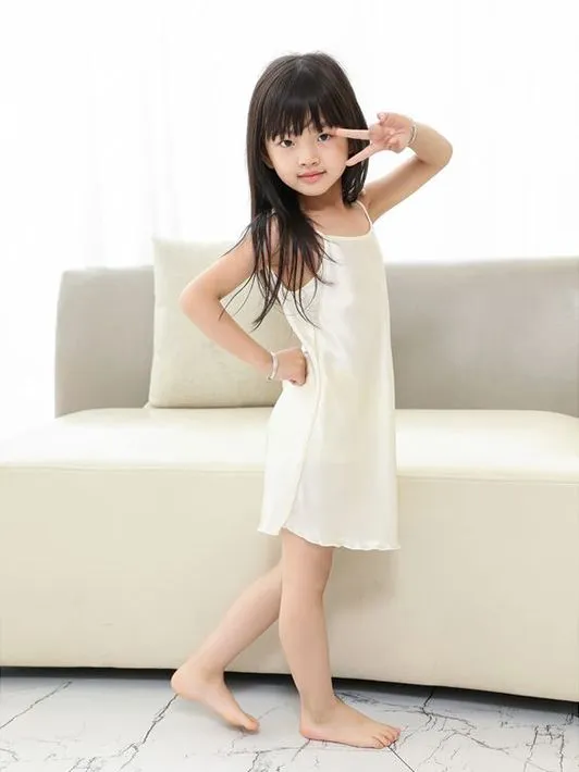 22 Momme Lace Up Girls Silk Slip Nightgown