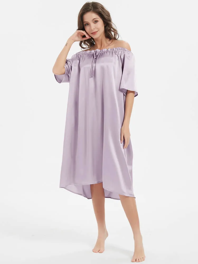 22 Momme  Short-sleeve Ruched Silk Nightgown For Women