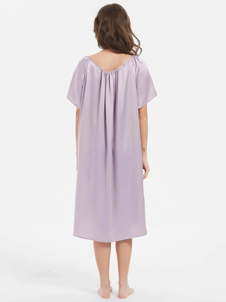 22 Momme  Short-sleeve Ruched Silk Nightgown For Women