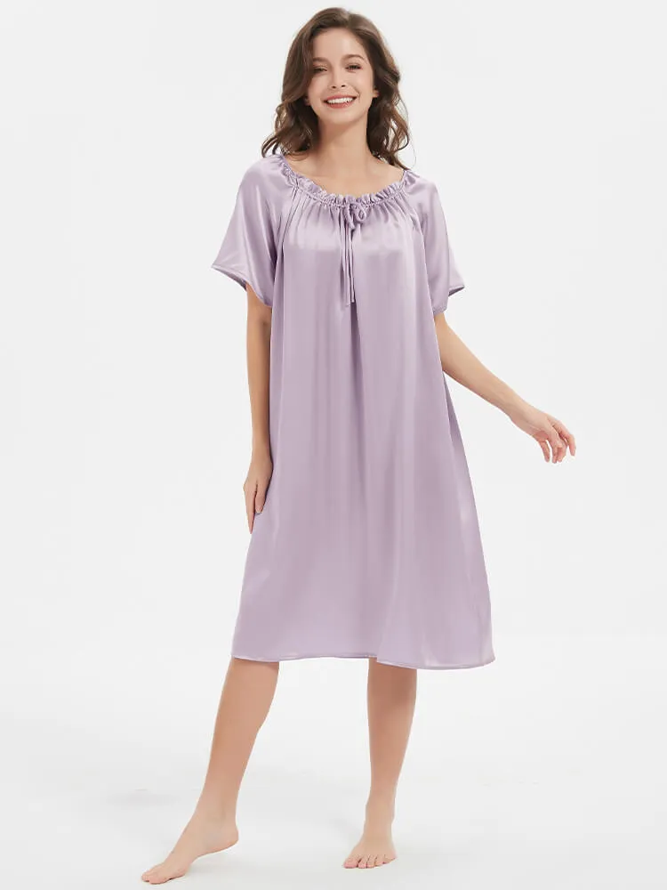 22 Momme  Short-sleeve Ruched Silk Nightgown For Women