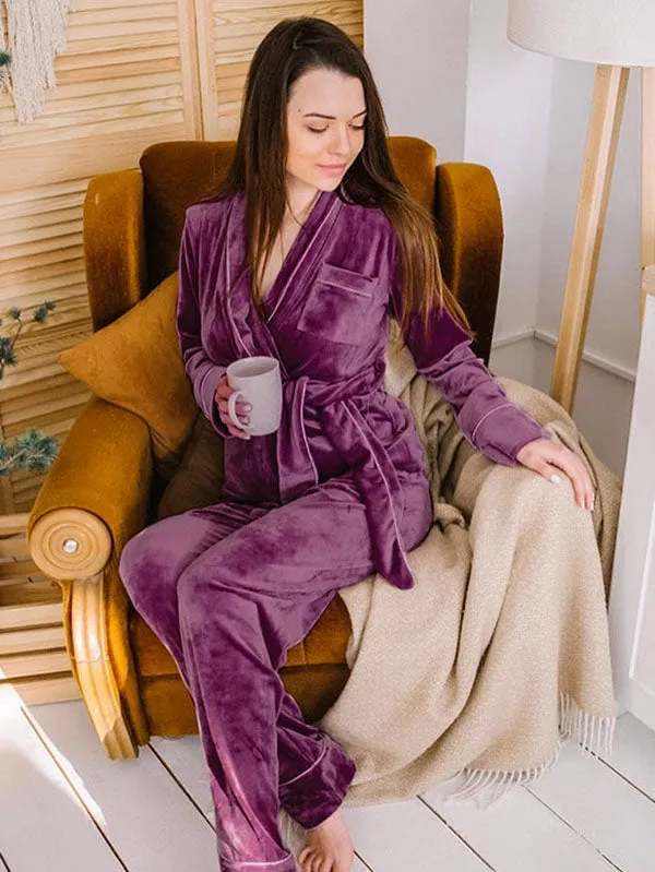 2Pcs Cardigan Velvet Thicken Pajamas