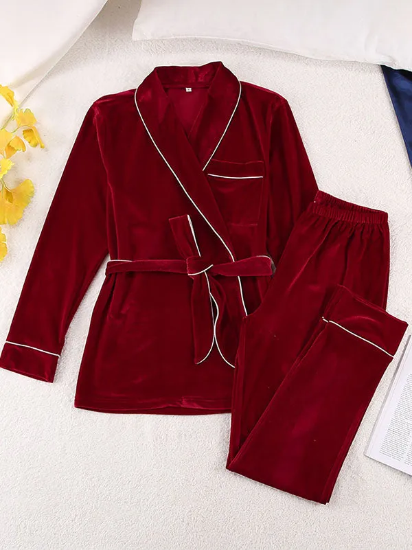 2Pcs Cardigan Velvet Thicken Pajamas