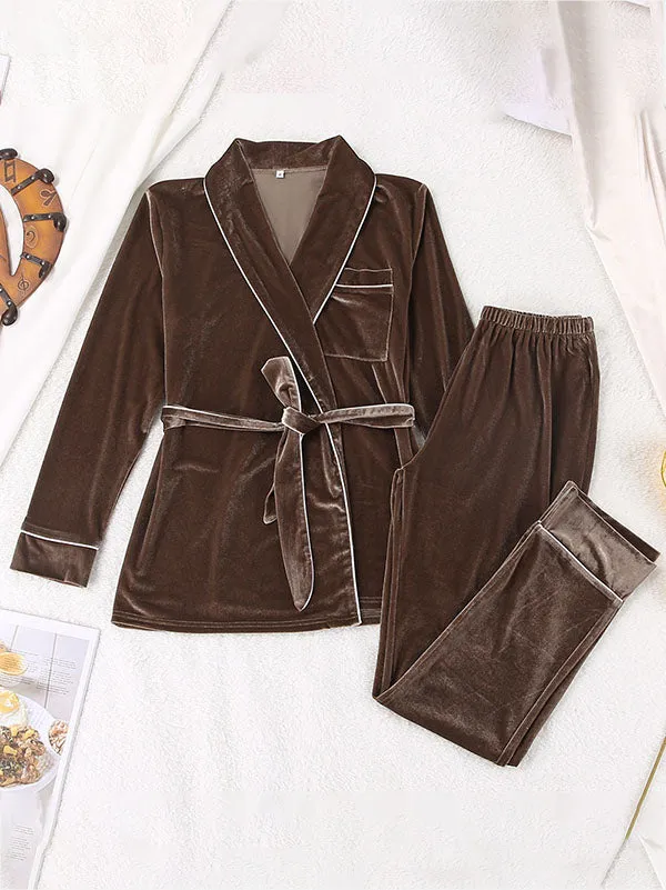 2Pcs Cardigan Velvet Thicken Pajamas