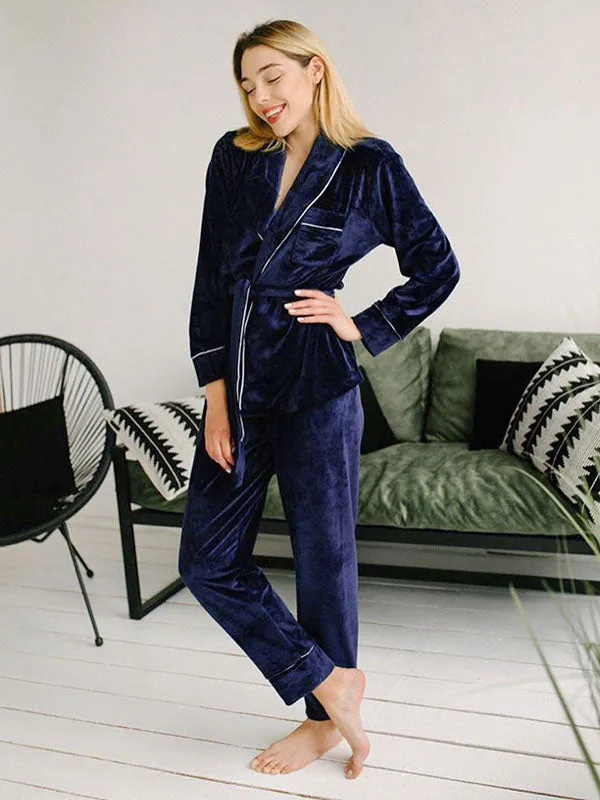 2Pcs Cardigan Velvet Thicken Pajamas