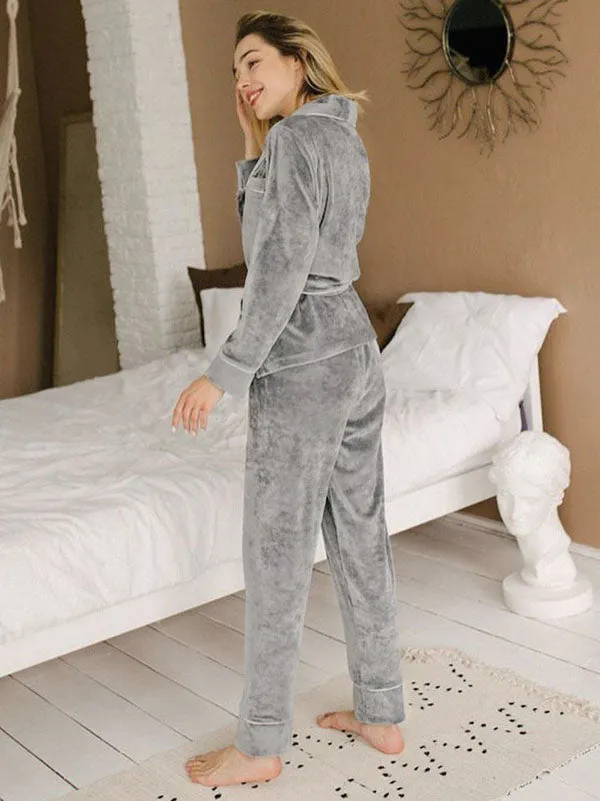 2Pcs Cardigan Velvet Thicken Pajamas