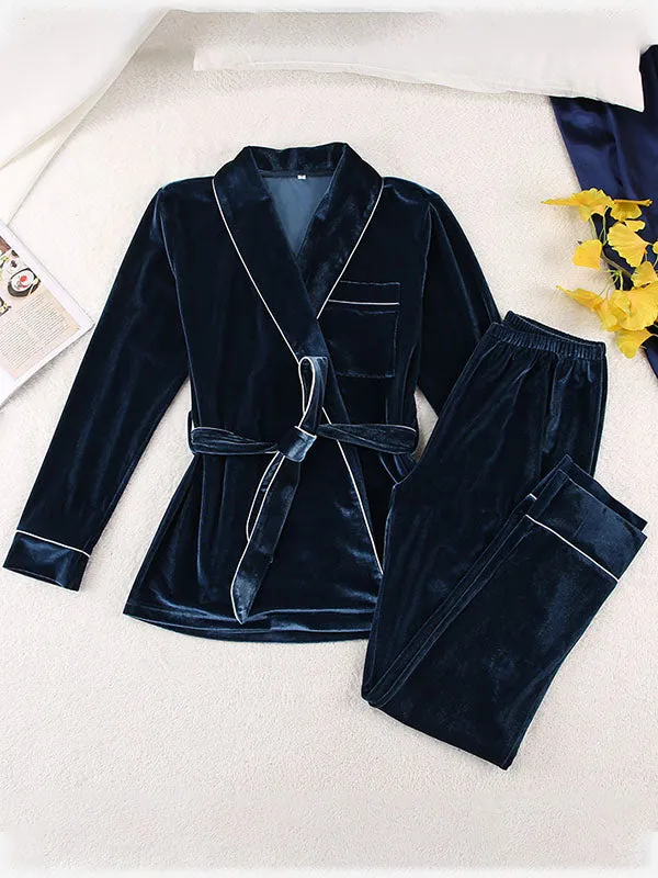 2Pcs Cardigan Velvet Thicken Pajamas