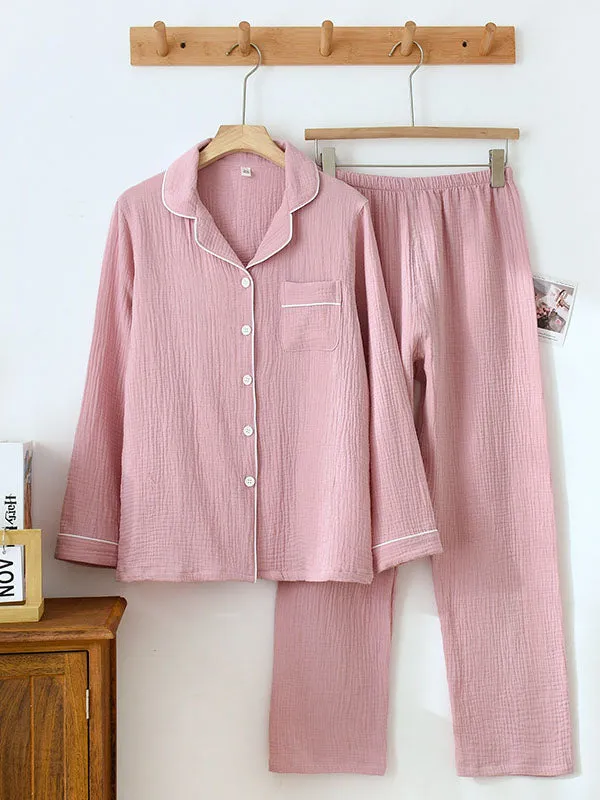 2Pcs Crepe Shirt Couple Pajamas