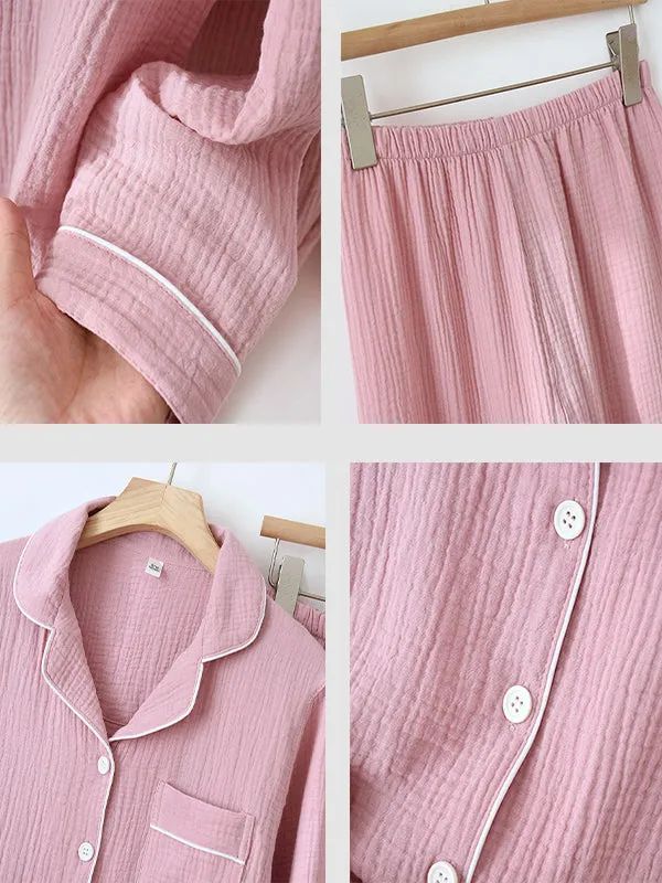 2Pcs Crepe Shirt Couple Pajamas