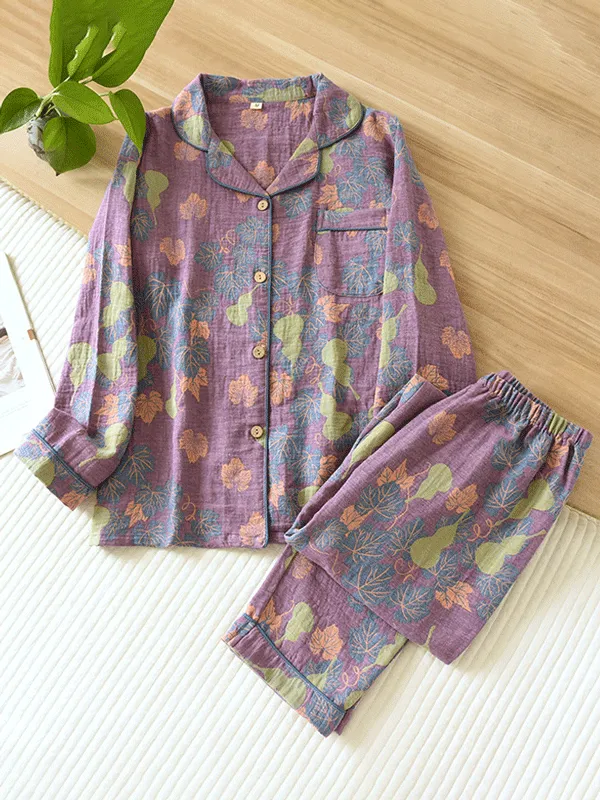 2Pcs Crepe Vintage Gourd Printed Pajamas