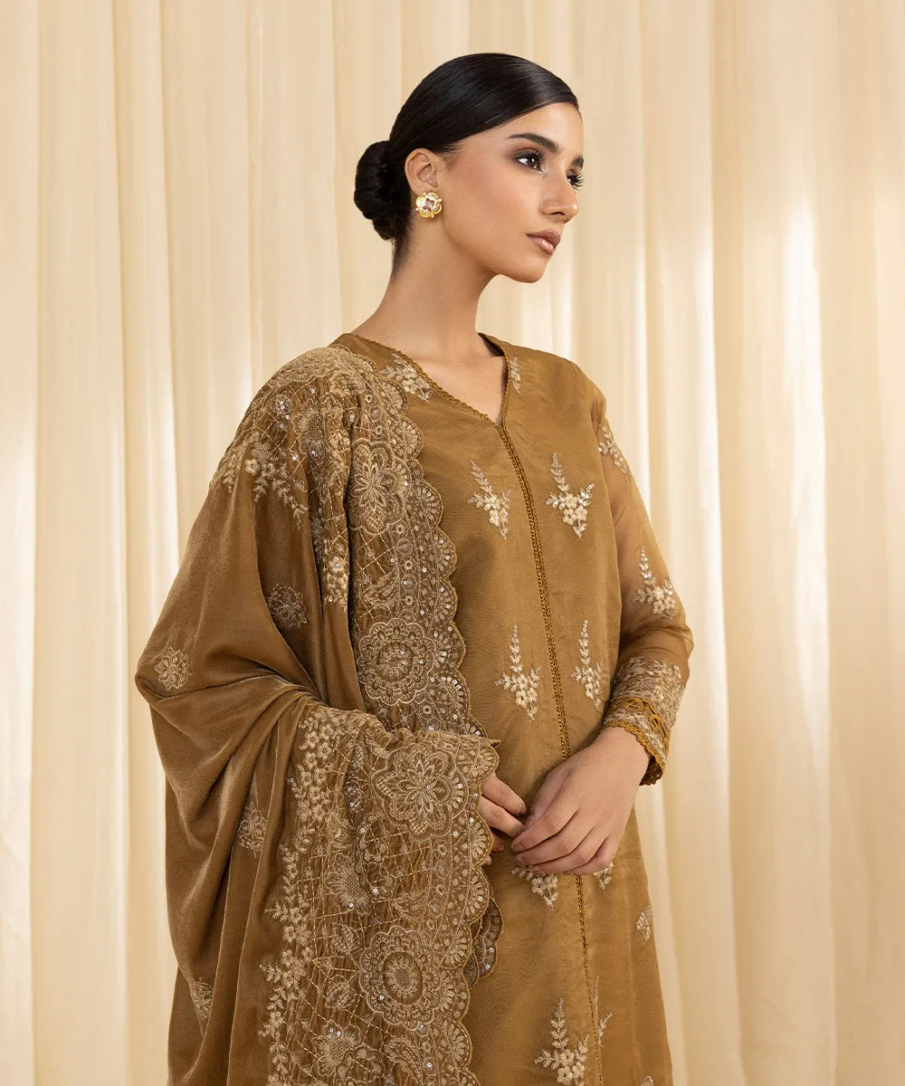 3 Piece -  Embroidered Organza Suit